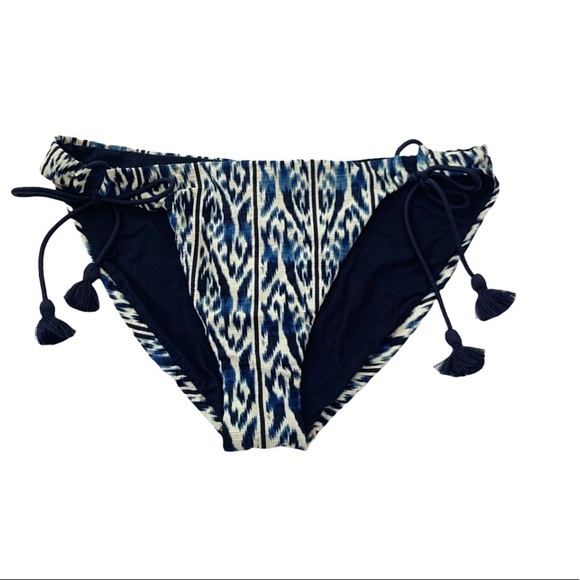 Robin Piccone Bikini Abba Key Hole Tassel Tie Botton Navy Print L NWT - Picture 4 of 10